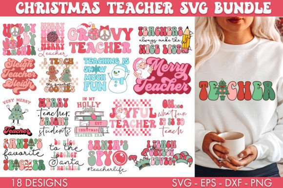 Teacher Christmas SVG Bundle PNG Sublimation: A Festive Graphic Design Asset for Crafts and Merch